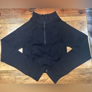 Joja Exhale Long Sleeve Half-Zip Crop Top, Midnight Black, Size M